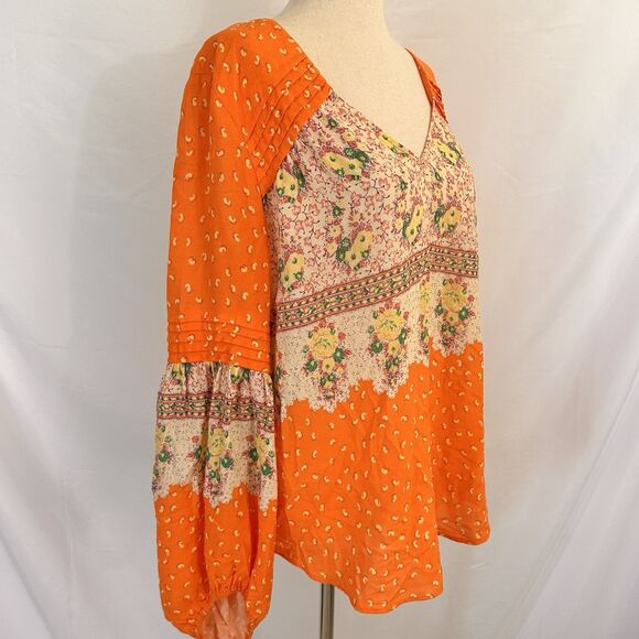 Anthropologie Maeve Top MEDIUM Ceresco Mixed Print Peasant Puff Sleeve Blouse - Picture 4 of 8